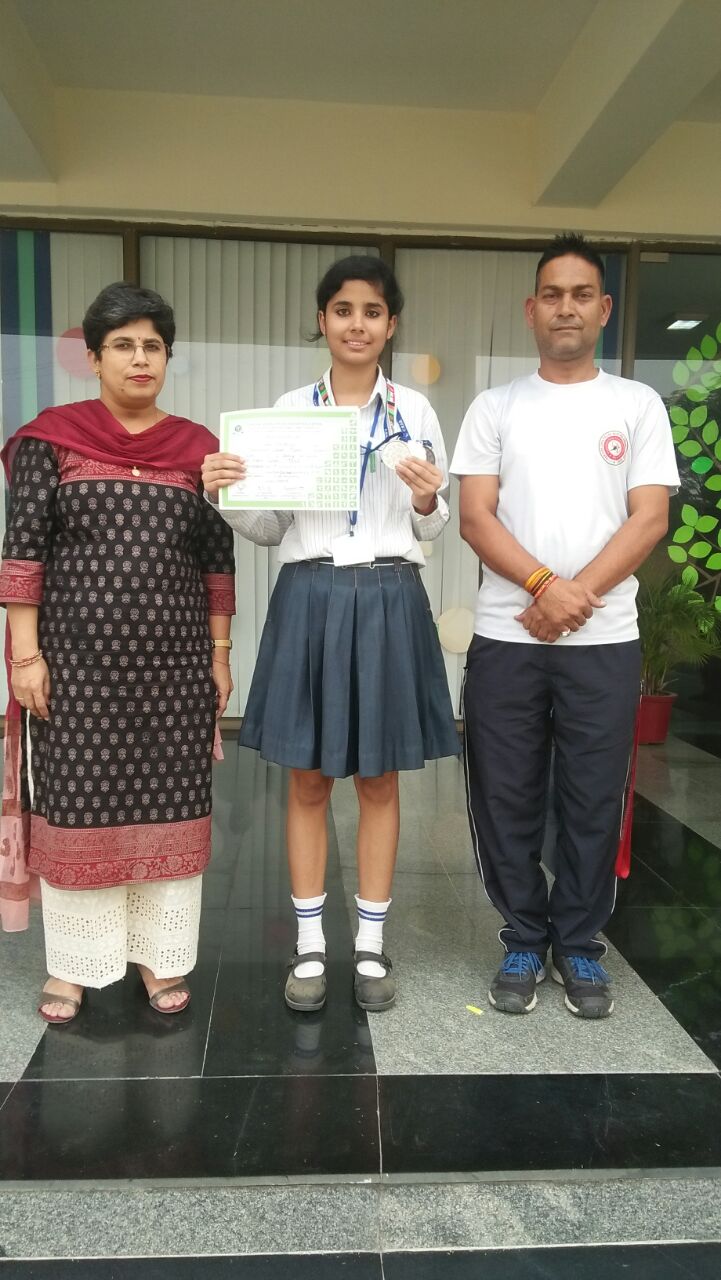 Isha Chaudhary won Silver medal in 500 mtrs Rink Race and won Bronze medal in 1000 mtrs Rink Race in CBSE North Zone-1 Skating Championship 2017 and Qualifying the CBSE National held at Bhopal.